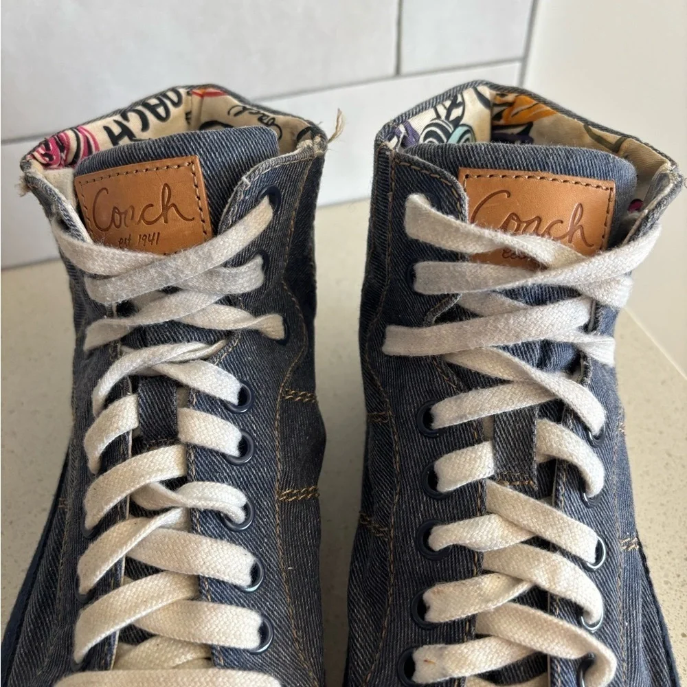 Coach  Ellis Denim Poppy High Top Women Sneakers Shoes Size 7 B